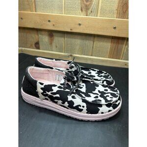 Hey Dude Wendy Cowgirl Sparkle Youth Shoes Size 6 Black/White Cow Print